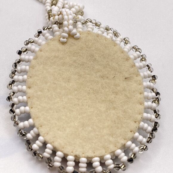 Vintage Seed Bead Cameo Set Necklace Earrings NEEDS REPAIR beautiful Unique - Picture 8 of 12